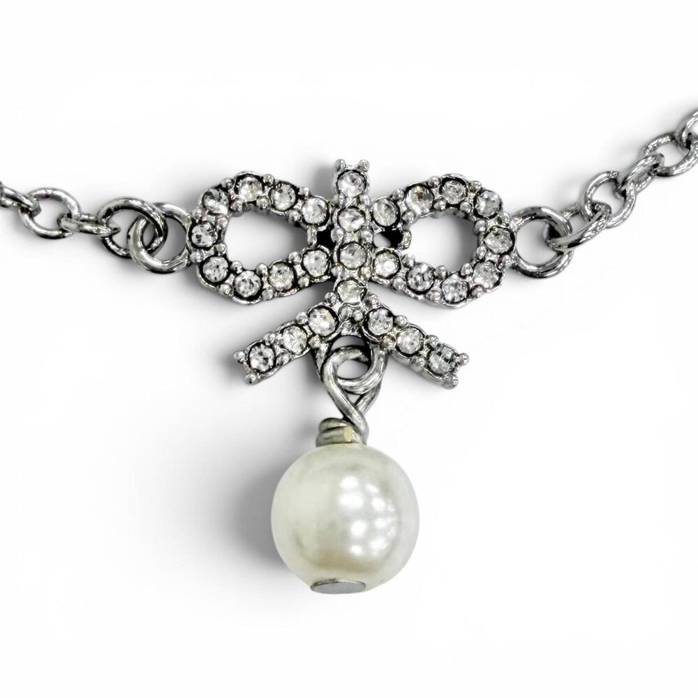 Christian Dior Dior Cd Logo Ribbon Motif Rhinestone Faux Pearl Necklace Acces...